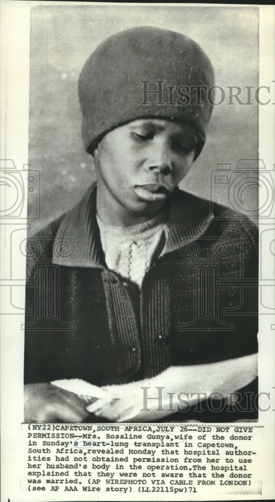 1971 Press Photo Rosaline Gunya did not give permission for husband's donation