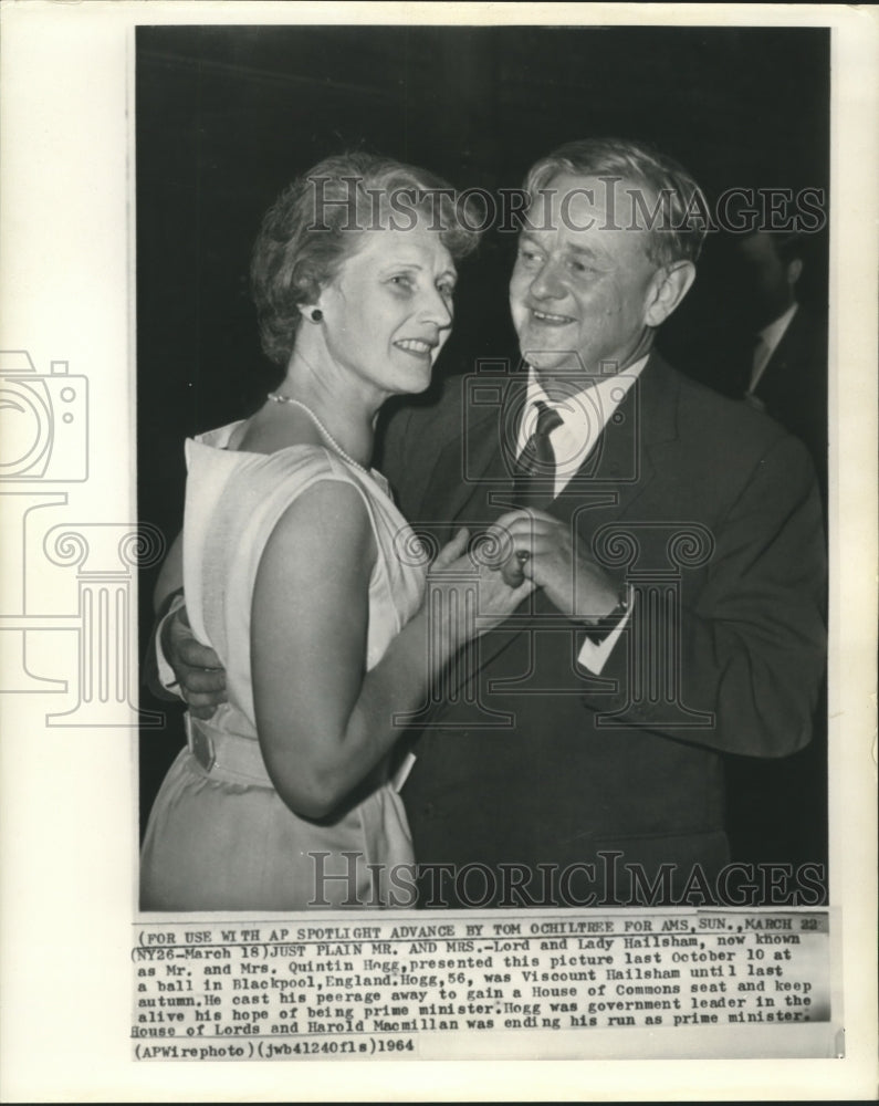 1963 Press Photo Lord &amp; Lady Hailsham shown at ball in Blackpool, England.