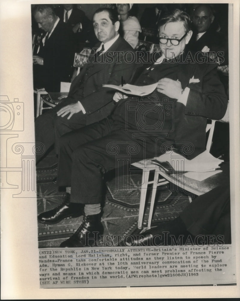 Load image into Gallery viewer, 1963 Press Photo Britain's Lord Halisham &amp; Pierre Mendes-France in New York
