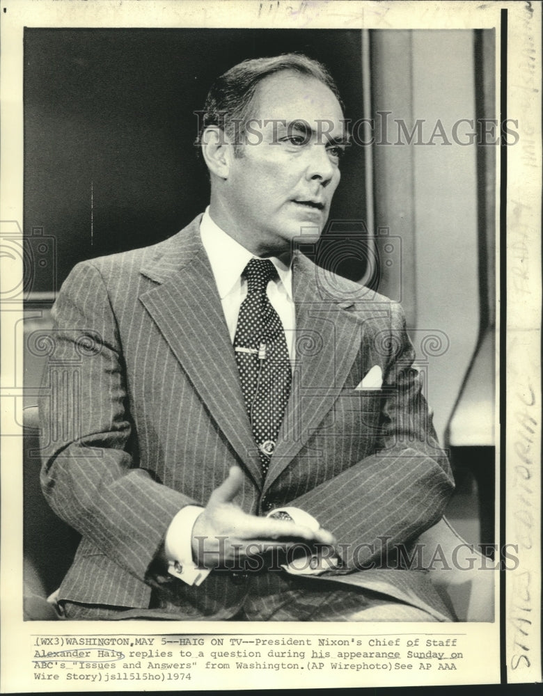 Load image into Gallery viewer, 1974 Press Photo Chief of Staff Alexander Haig on "Issues and Answers"
