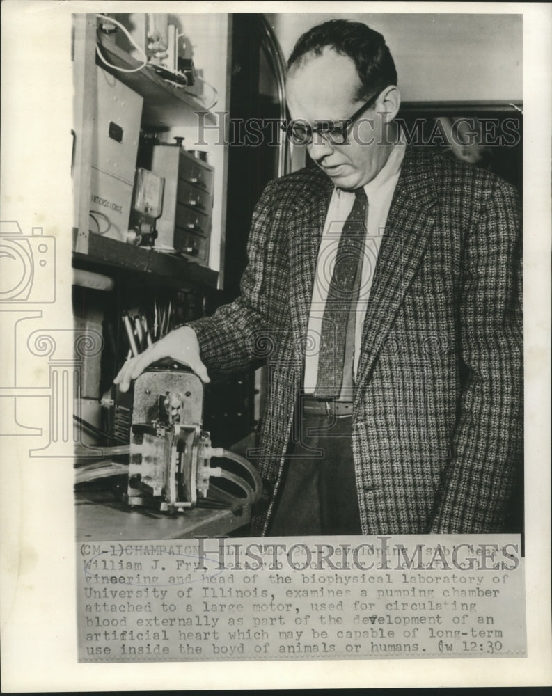 1959 Press Photo William Fry, researcher &amp; developer of artificial heart