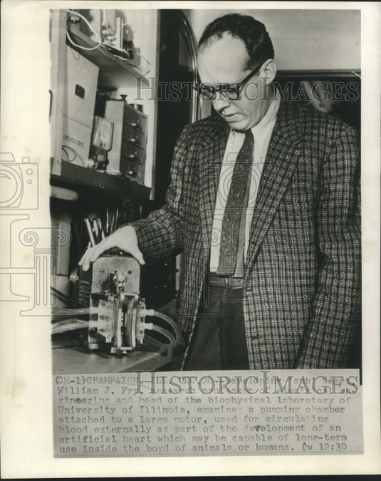 1959 Press Photo William Fry, researcher & developer of artificial heart