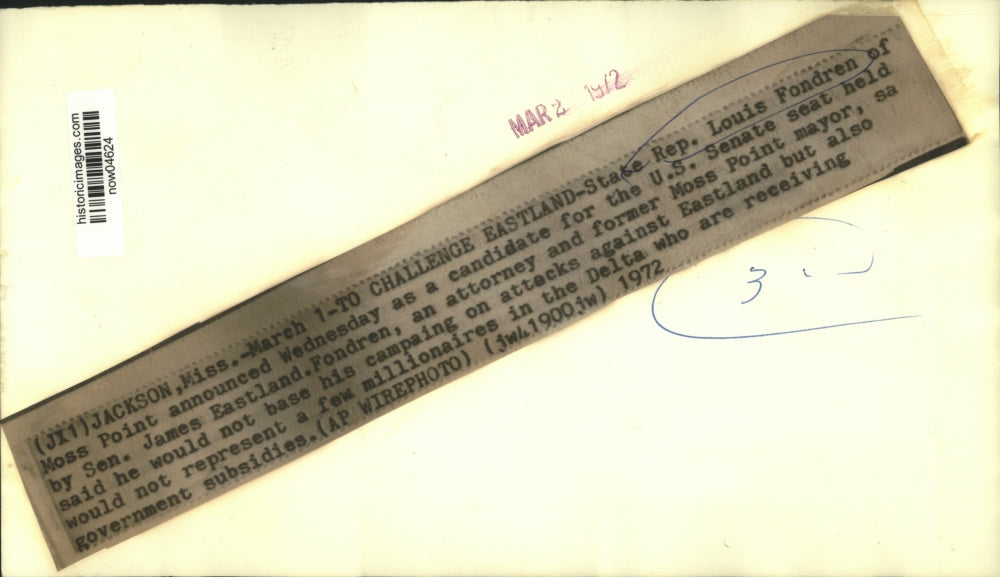 1972 Press Photo State Rep. Louis Fondren announced candidacy for U.S. Senate