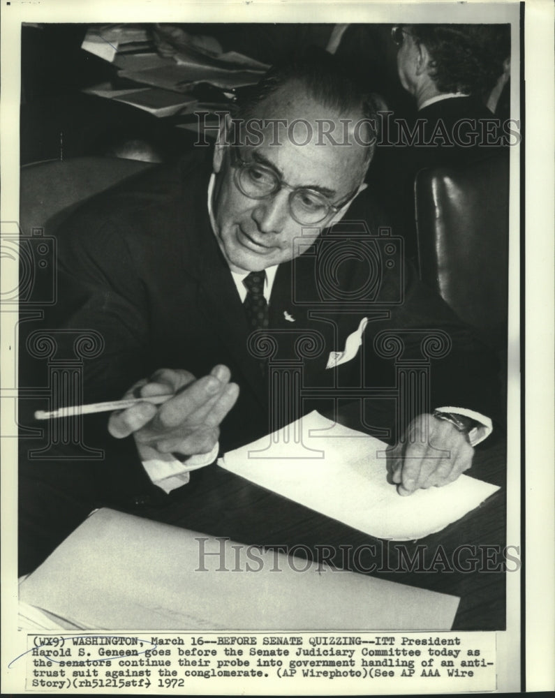 1972 Press Photo ITT President Harold Geneen at Senate Judiciary Committee