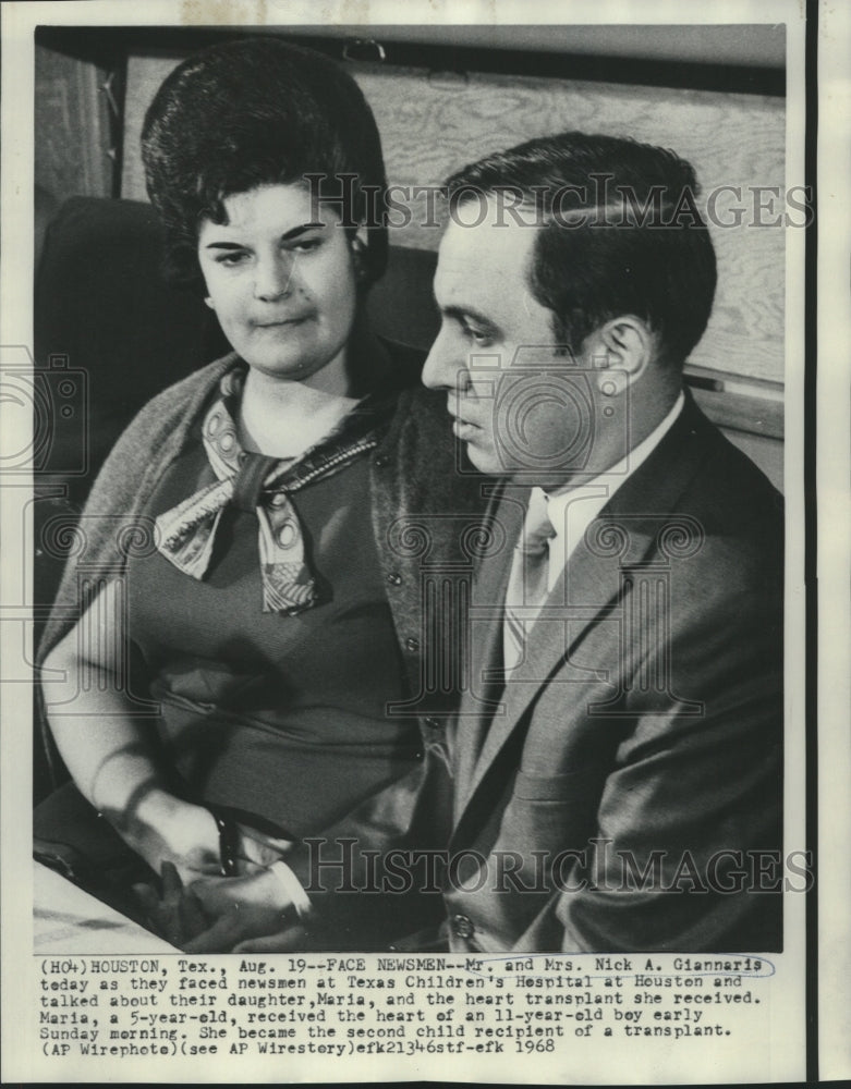 1968 Press Photo Mr. &amp; Mrs. Nick Giannaris, parents of heart transplant patient