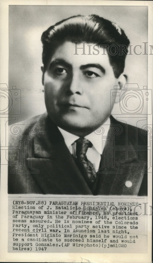 1947 Press Photo Natalicio Gonzalez, Paraguyan presidential nominee. - now04824