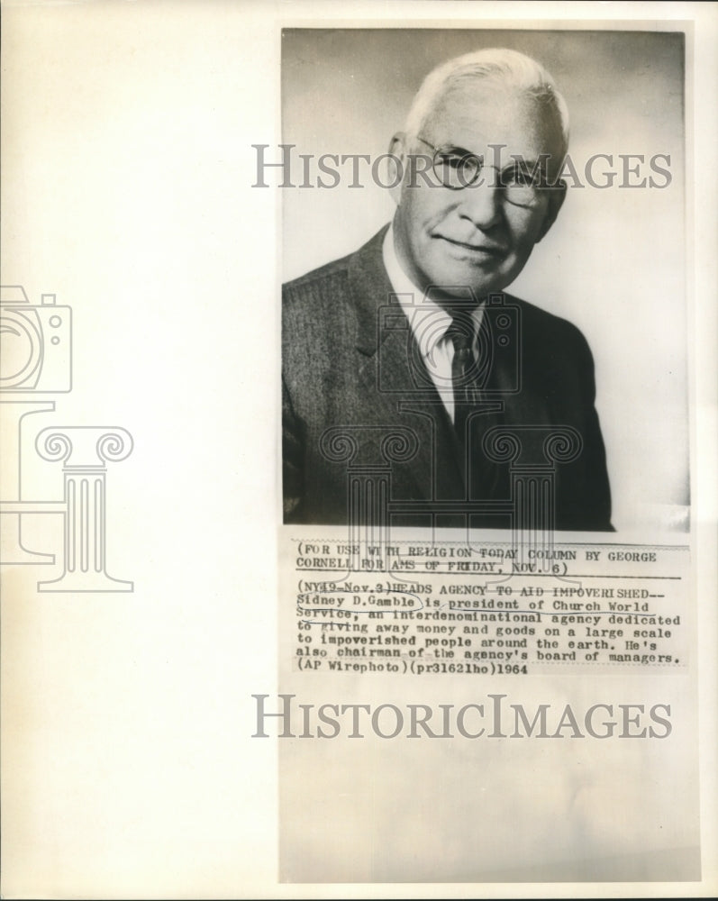 1964 Press Photo President of Church World Service Sidney D. Gamble. - now04940