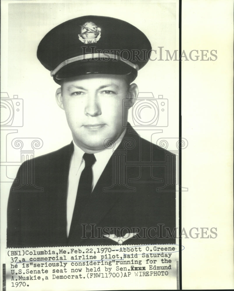 1970 Press Photo Airline pilot Abbott Greene considering running for U.S. Senate