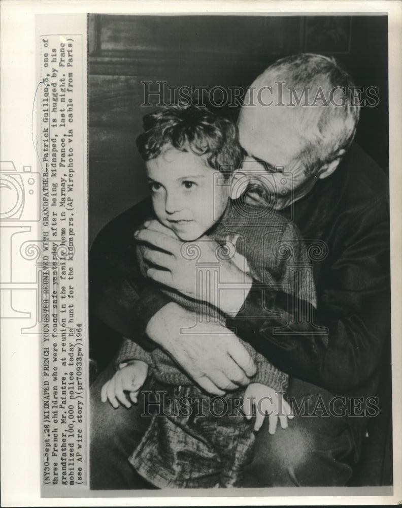 1964 Press Photo Kidnapped Patrick Guillon reunited with his grandfather.