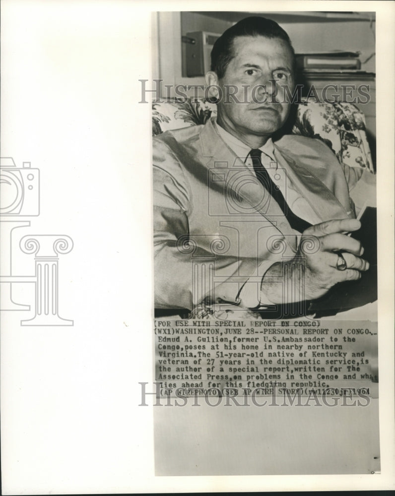 1964 Press Photo Former Ambassador to The Congo in his Virginia home.