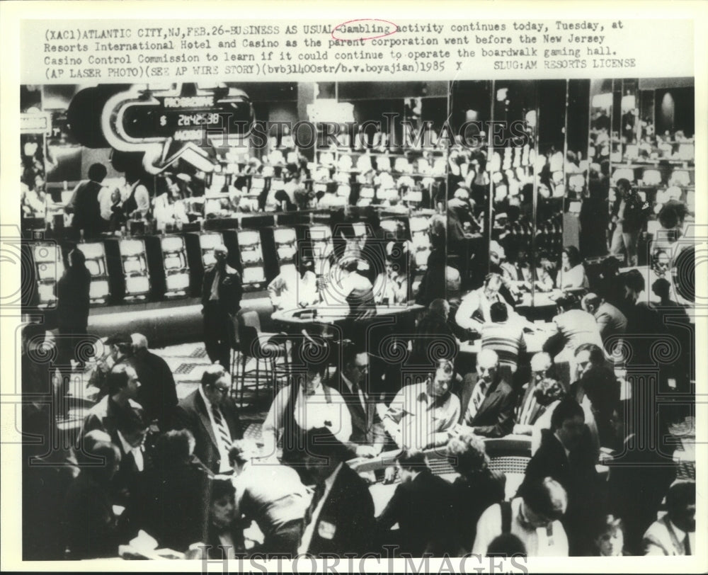 1985 Press Photo Scene in Resorts International Hotel and Casino in New Jersey