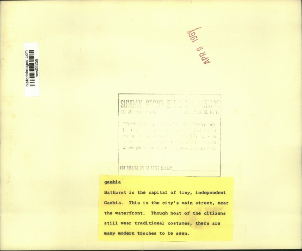 1961 Press Photo Bathurst, capital of Gambia's, main street near waterfront.