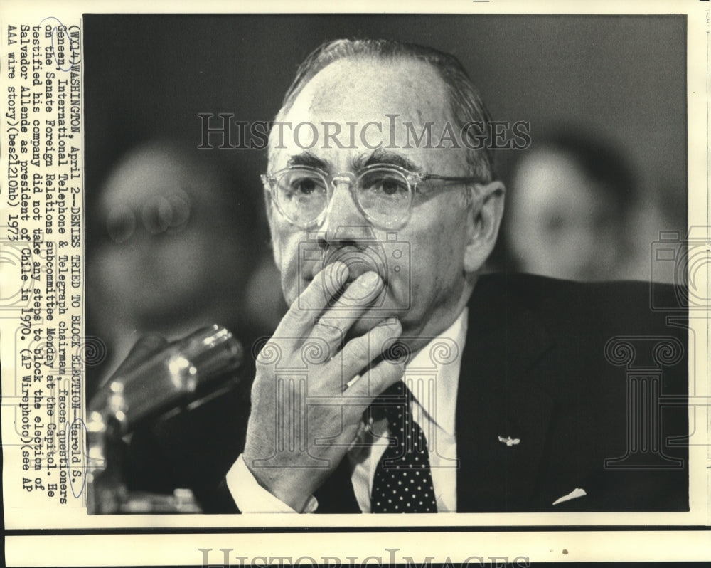1973 Press Photo ITT Chairman Geneen at Senate Foreign Relations subcommittee.