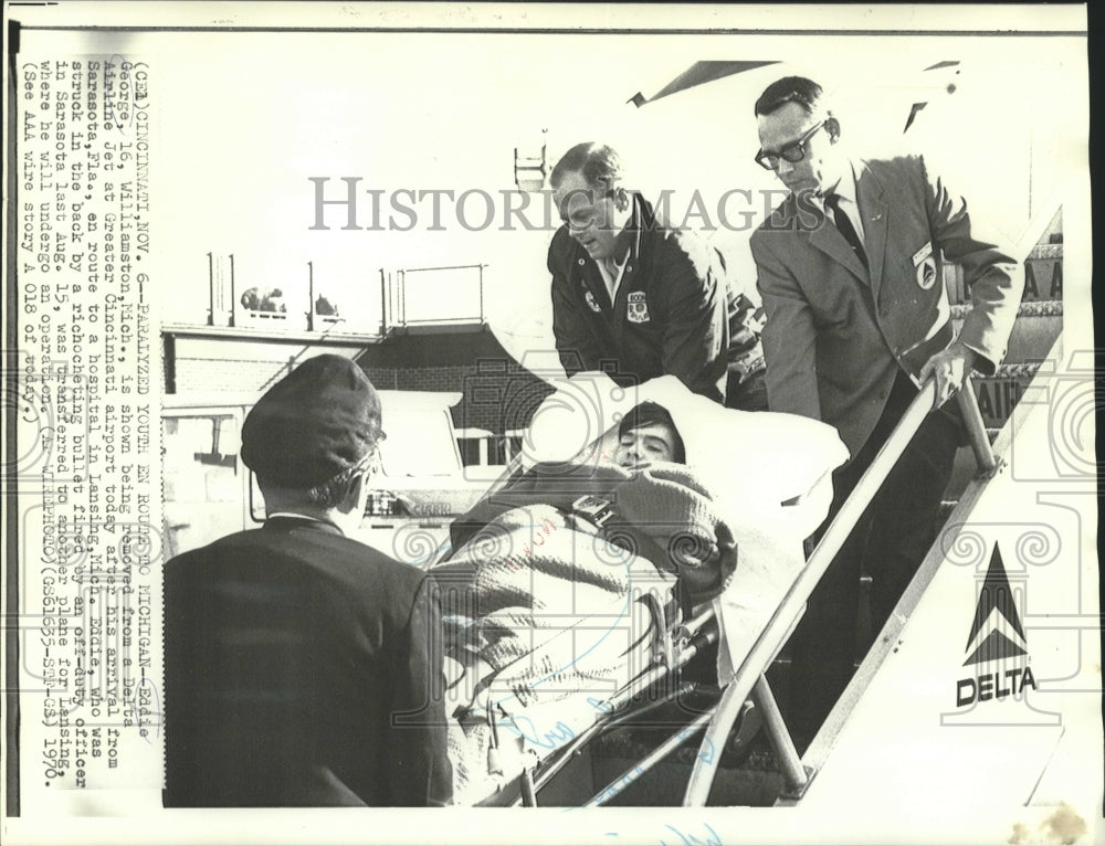 1970 Press Photo E. George,paralyzed by ricocheting bullet en route to Michigan