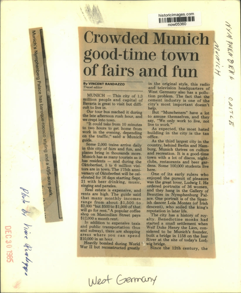 1985 Press Photo Munich's Nymphenberg Palace with baroque-rococo style and park