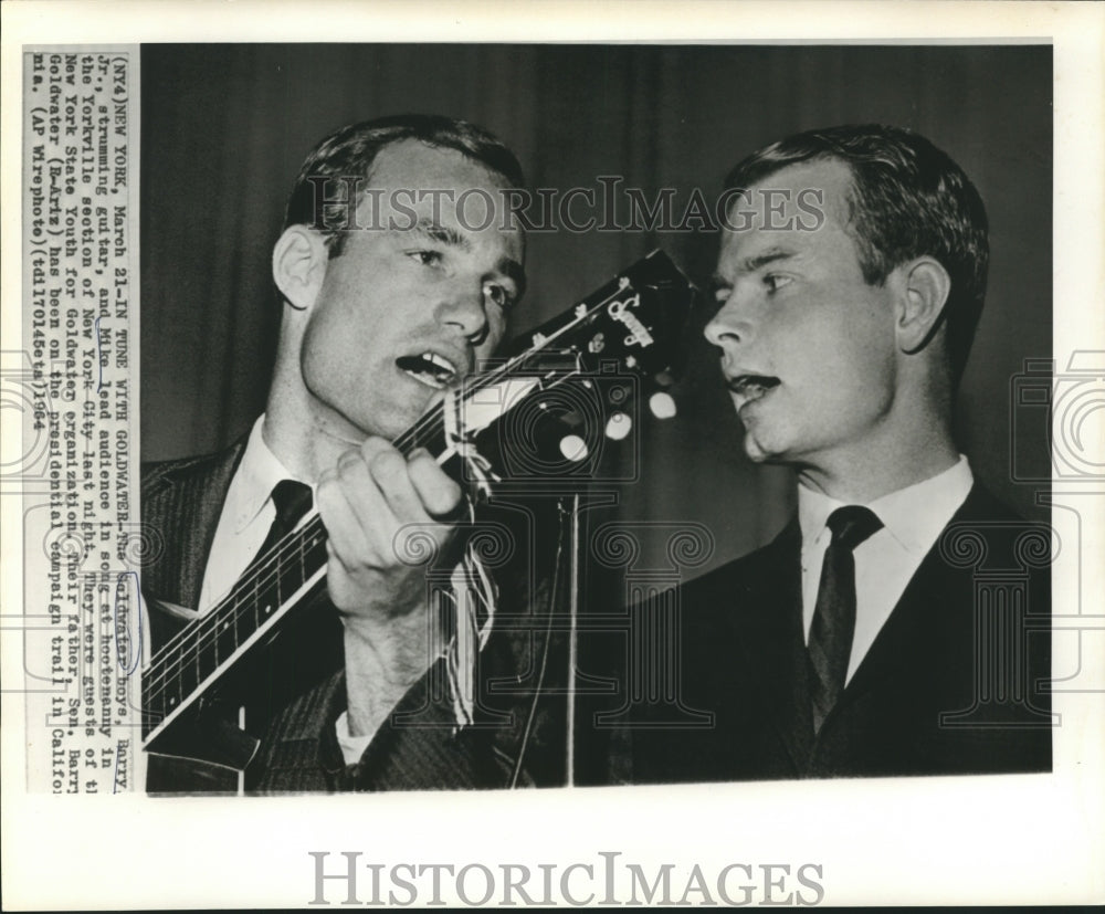 1964 Press Photo The Goldwater boys, Barry, Jr., &amp; Michael, singing in New York