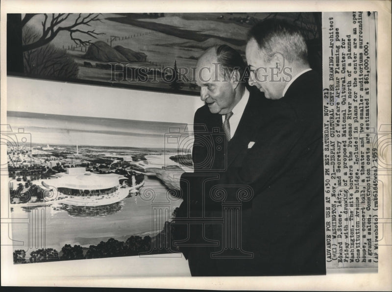 Load image into Gallery viewer, 1959 Press Photo National Cultural Center drawing viewed by Stone &amp; Flemming
