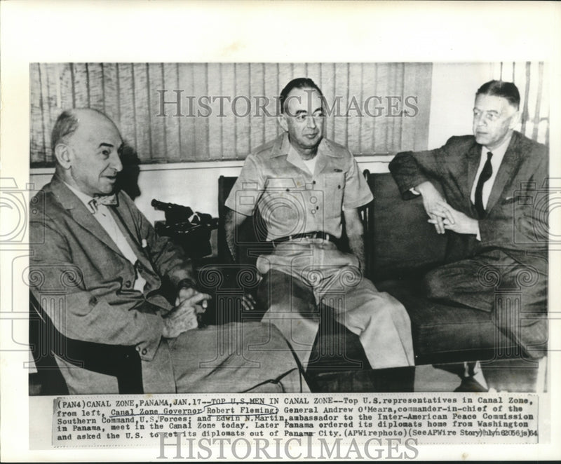 Load image into Gallery viewer, 1964 Press Photo Canal Zone Governor Fleming &amp; others meet in Canal Zone

