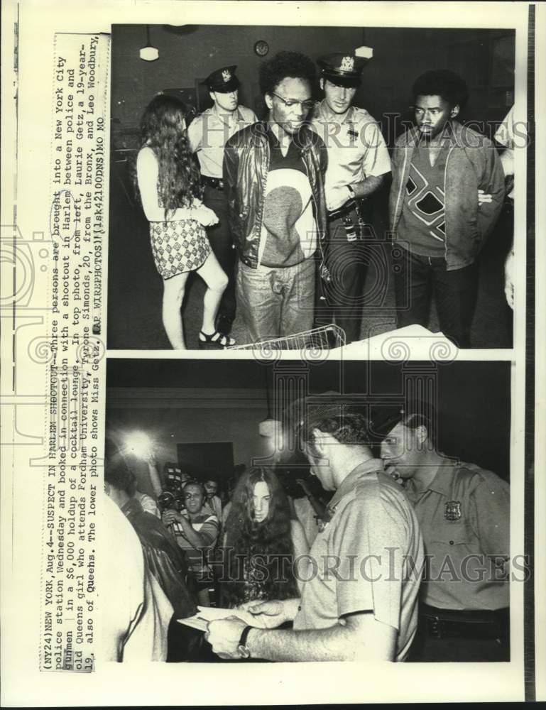 Load image into Gallery viewer, 1971 Press Photo Three persons in New City police station in Harlem shootout
