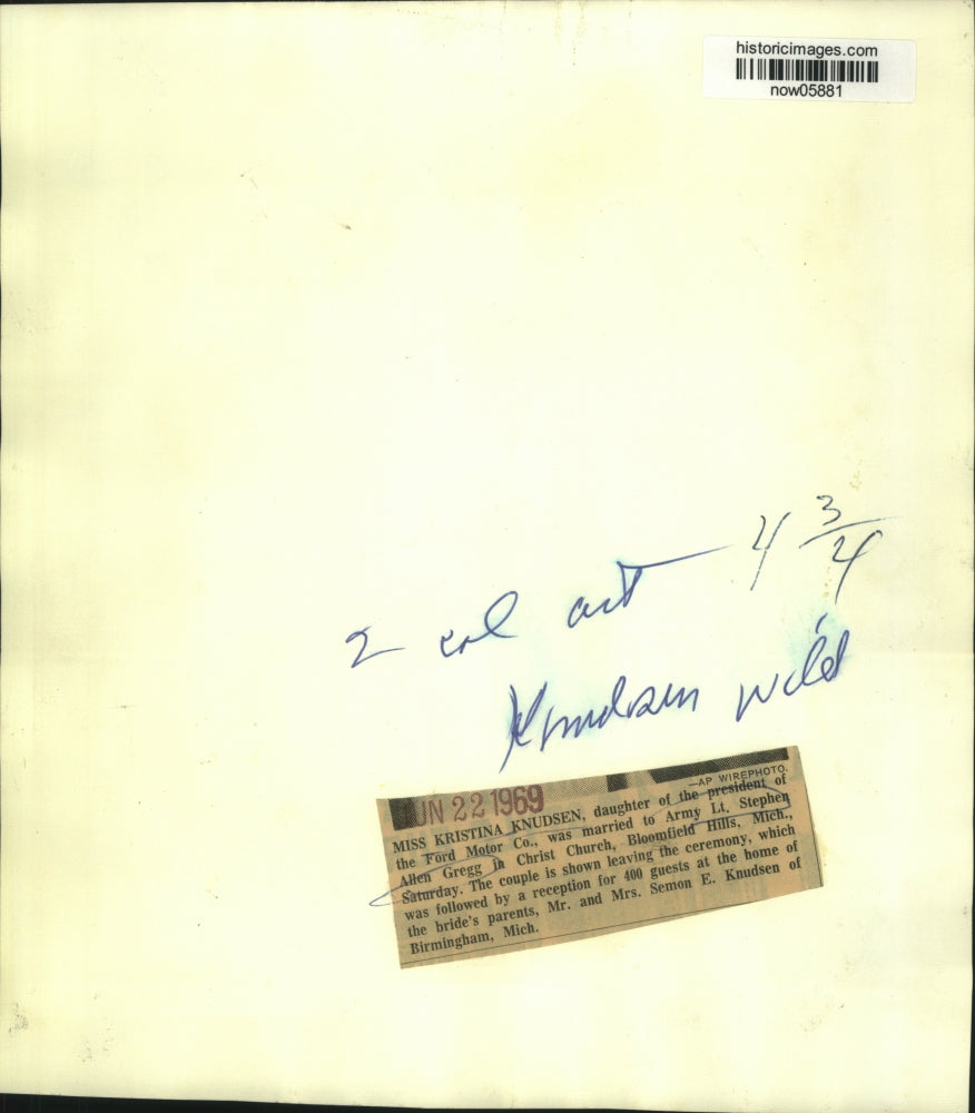 1969 Press Photo Kristina Knudsen and Lt.Stephen Gregg wed in Michigan