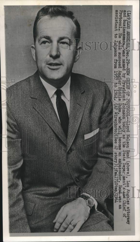 1965 Press Photo Lloyd Nelson Hand is new Chief of Protocol in Washington