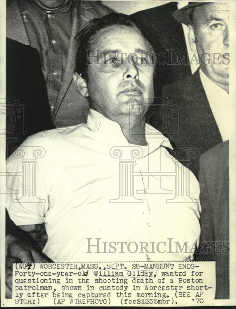 1970 Press Photo William Gilday captured in death of Worchester, MA patrolman