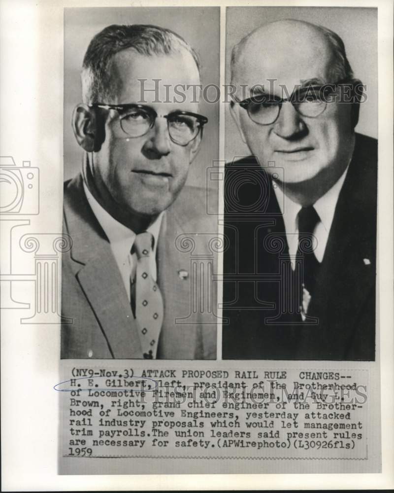 Load image into Gallery viewer, 1959 Press Photo H.E. Gilbert &amp; Guy Brown of Brotherhood of Locomotive Engineers
