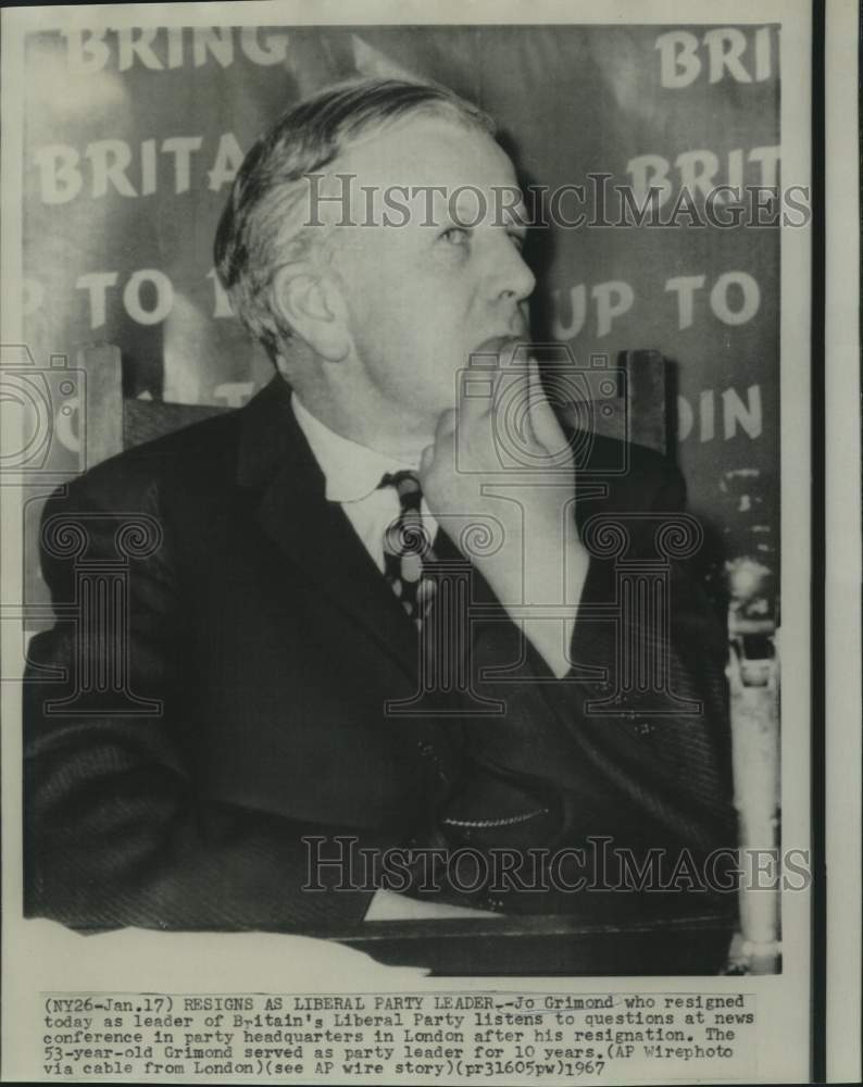 1967 Press Photo Jo Grimond, Britain's Liberal Party leader at new conference