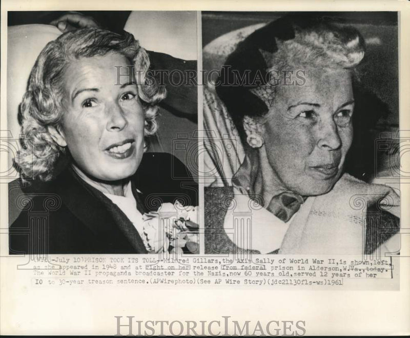 Load image into Gallery viewer, 1961 Press Photo Mildred Gillars, Axis Sally, before &amp; after 12 year prison term
