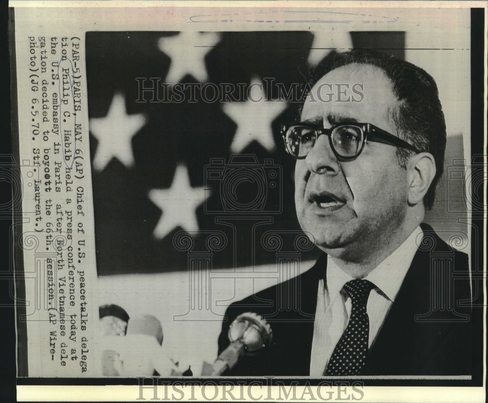 1970 Press Photo Philip Habib, Chief of U.S. peace-talks delegation in Paris