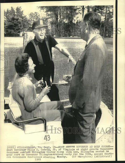 1969 Press Photo Governor Mills Godwin and Gov. Ellington & wife at golf course