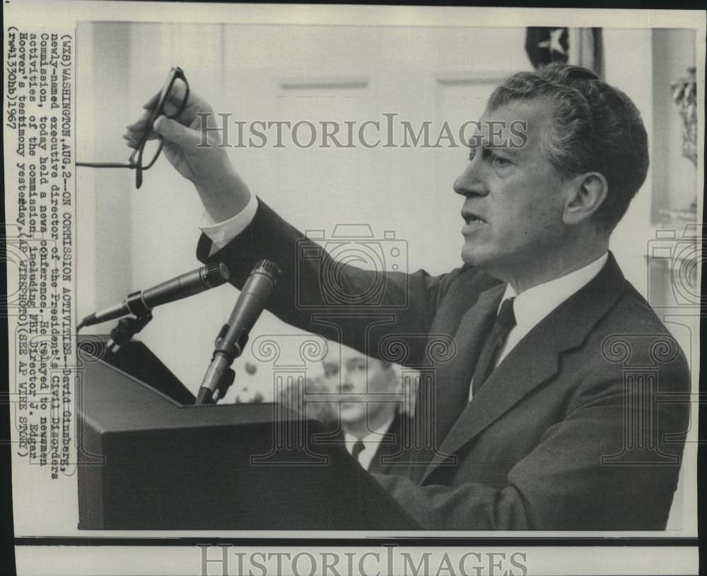 1967 Press Photo Civil Disorders Director David Ginsberg at news conference