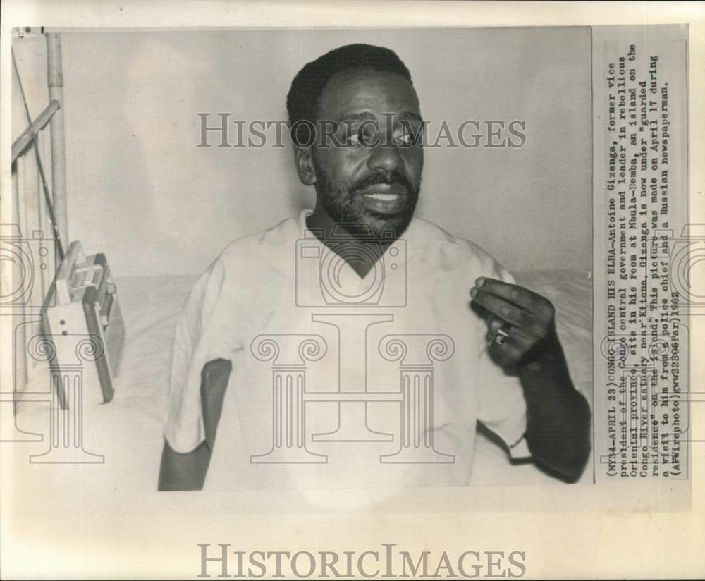 1962 Press Photo Antoine Gizenga at Mbula-Bemba, an island on Congo River