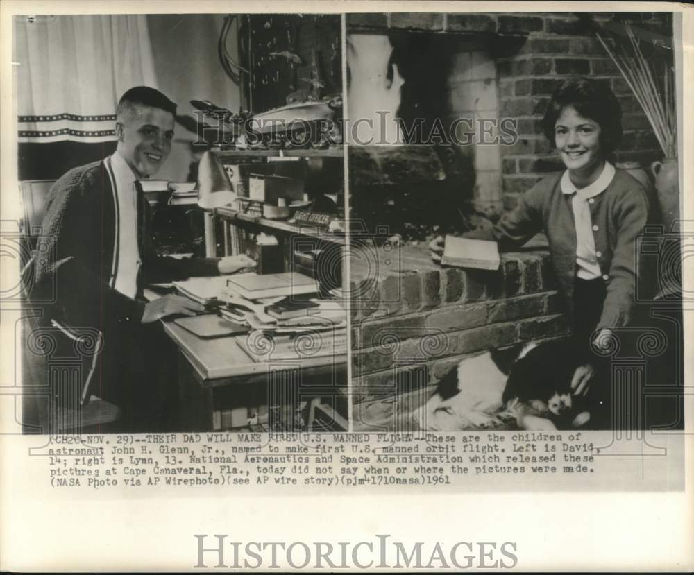 1961 Press Photo Children of astronaut John Glenn, David, 14 and Lynn, 13.