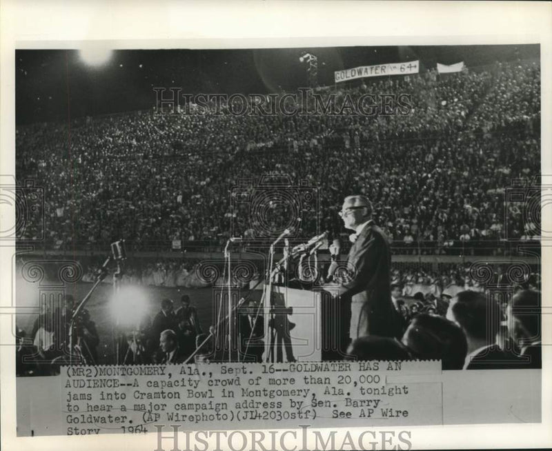Load image into Gallery viewer, 1964 Press Photo Senator Barry Goldwater speaks at Cramton Bowl in Alabama
