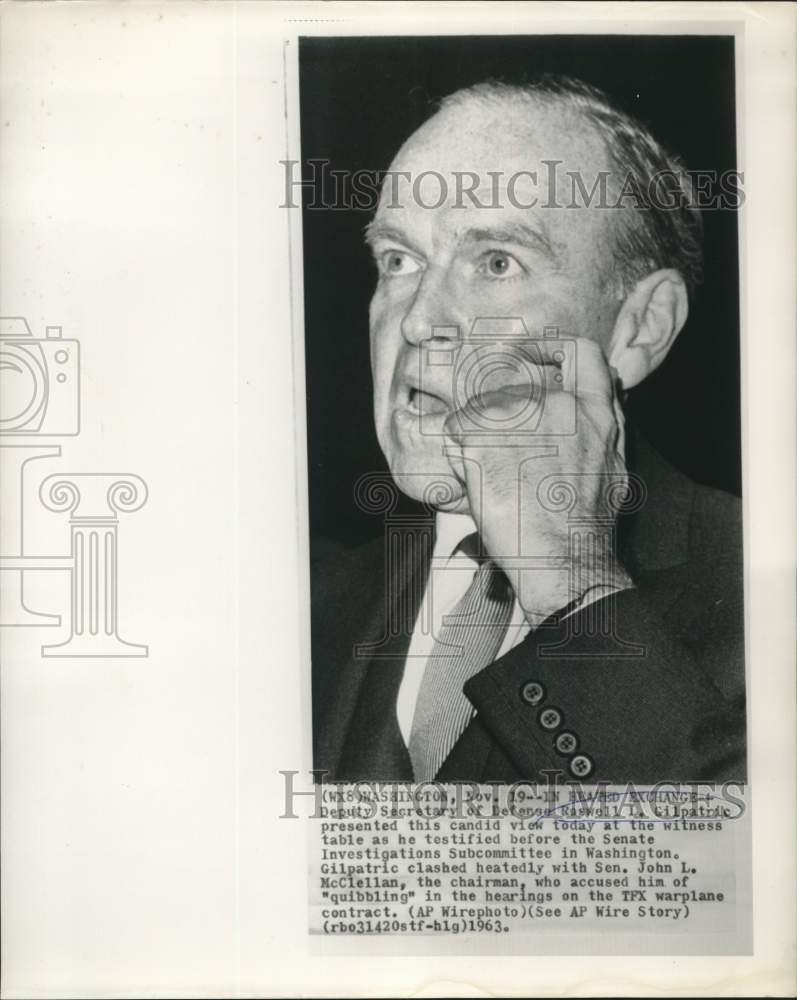 1963 Press Photo Defense Deputy Secretary Gilpatric at Senate Investigations