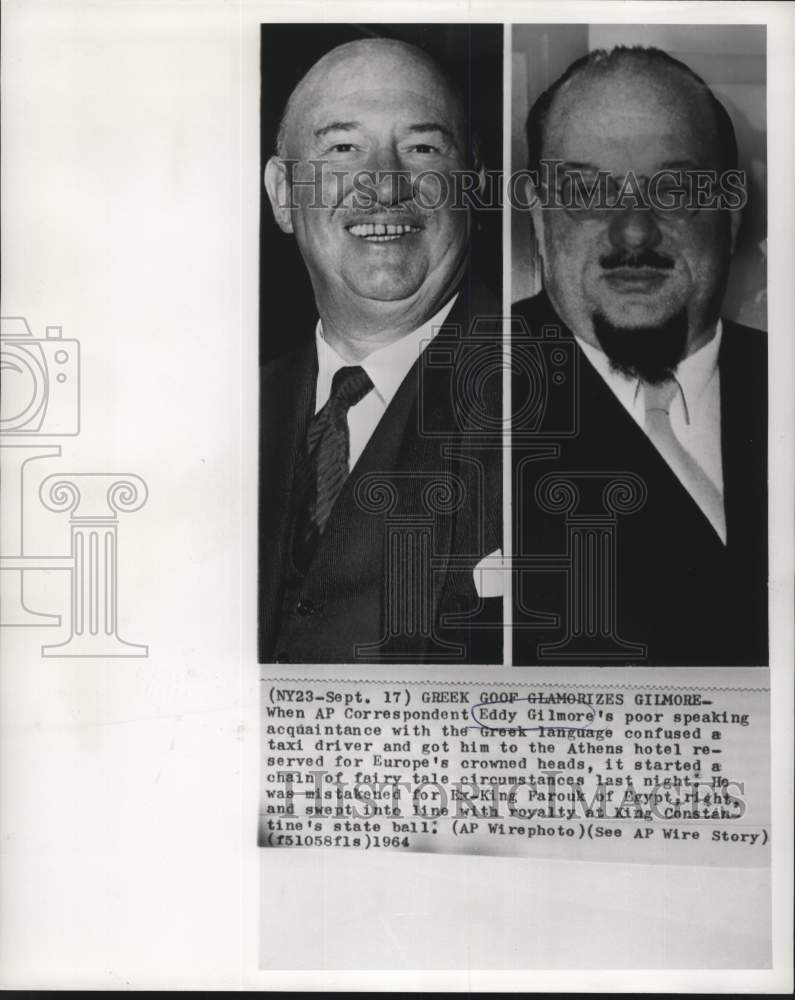 Load image into Gallery viewer, 1964 Press Photo AP correspondent Eddy Gilmore mistaken for ex-King Farouk
