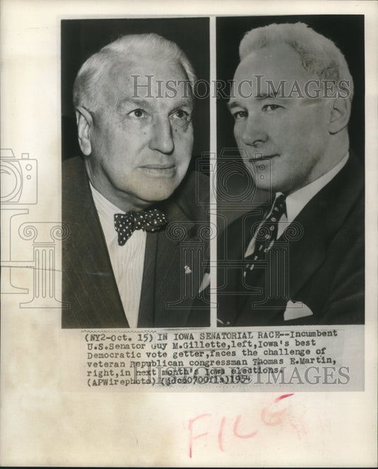 1954 Press Photo Guy M. Gillette in Iowa senatorial race vs Thomas E. Martin