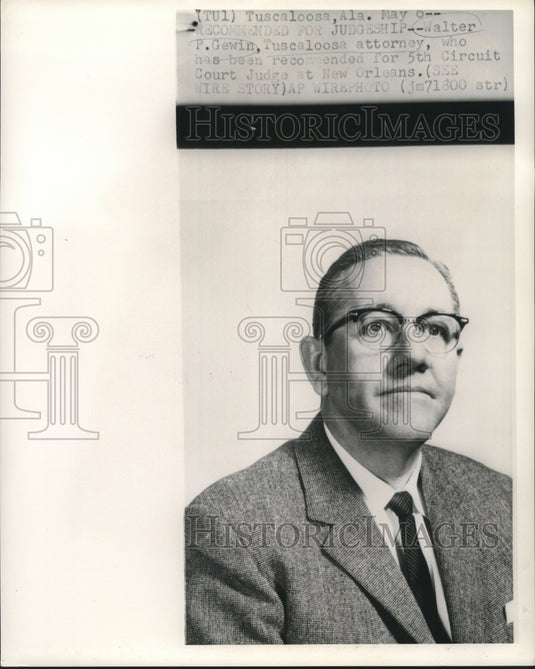 1961 Press Photo Tuscaloosa attorney Walter Gewin recommended for Judgeship