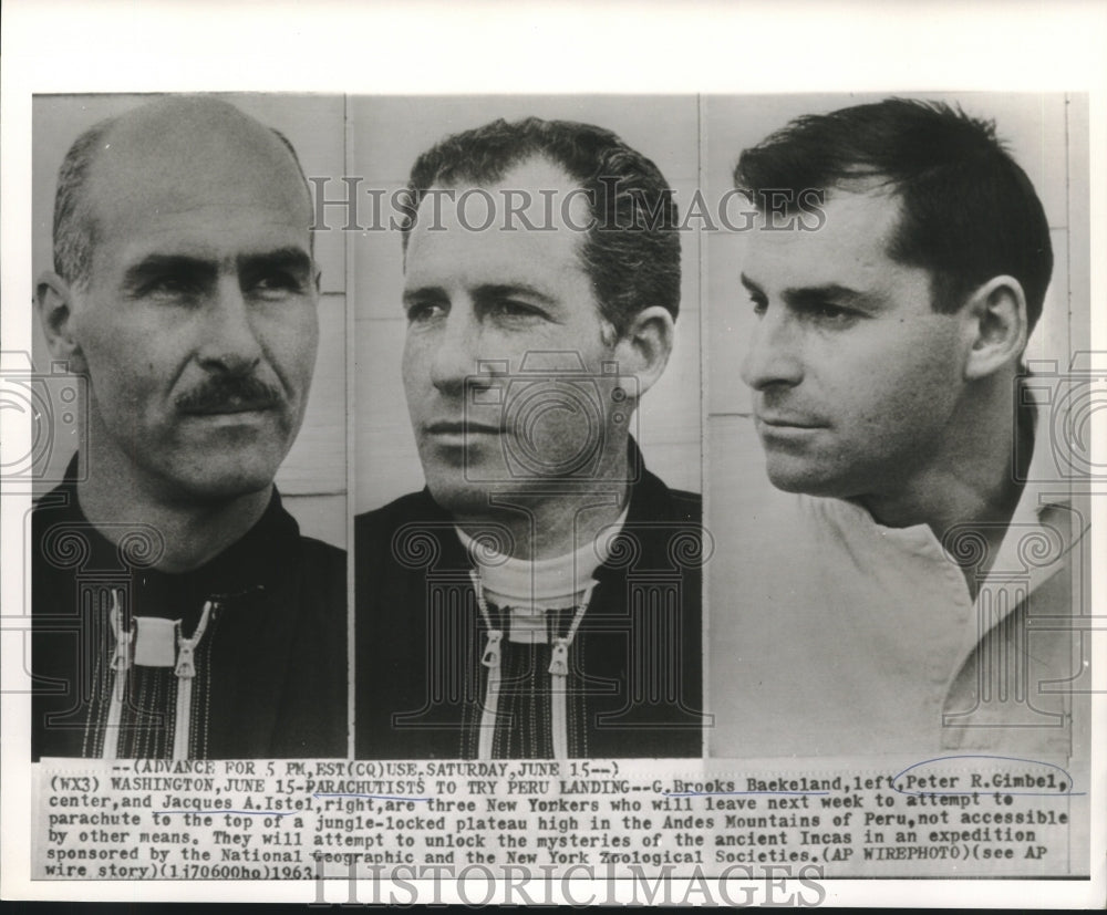 1963 Press Photo Peter Gimbel & others to parachute into Andes Mountains in Peru