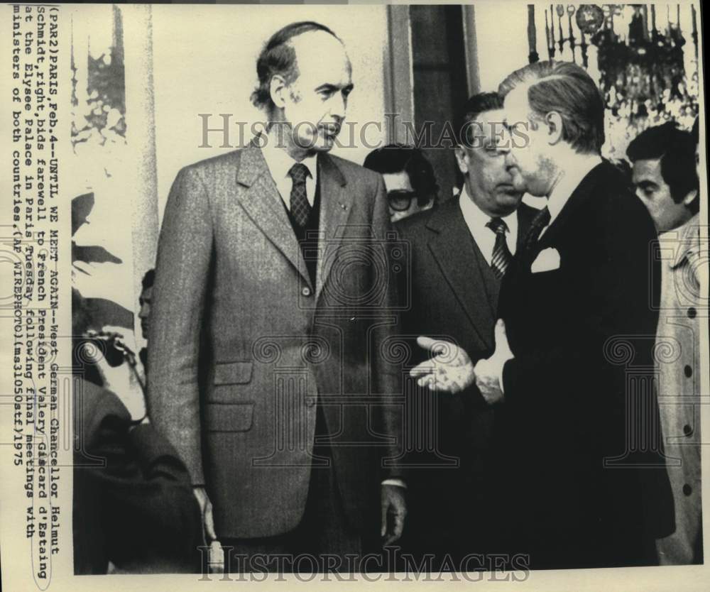 1975 Press Photo West German Schmidt &amp; French d&#39;Estaing at Elysee Palace, Paris