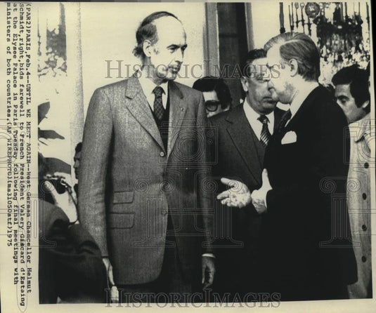 1975 Press Photo West German Schmidt & French d'Estaing at Elysee Palace, Paris