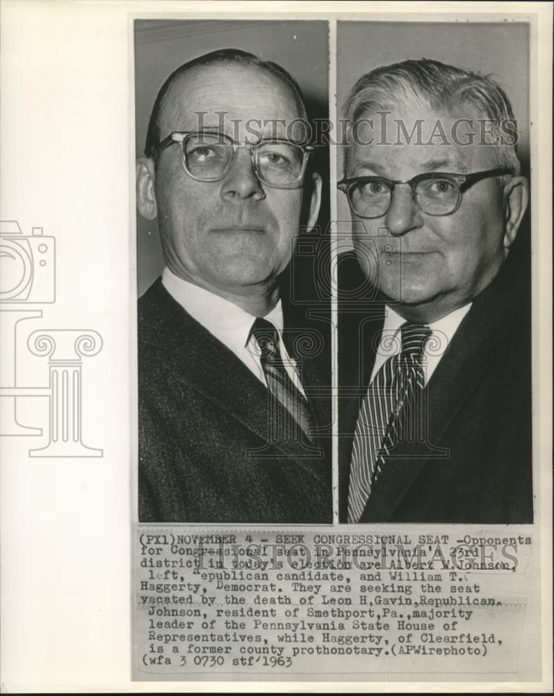 1963 Press Photo PA Congress seat opponents Albert Johnson &amp; William Haggerty