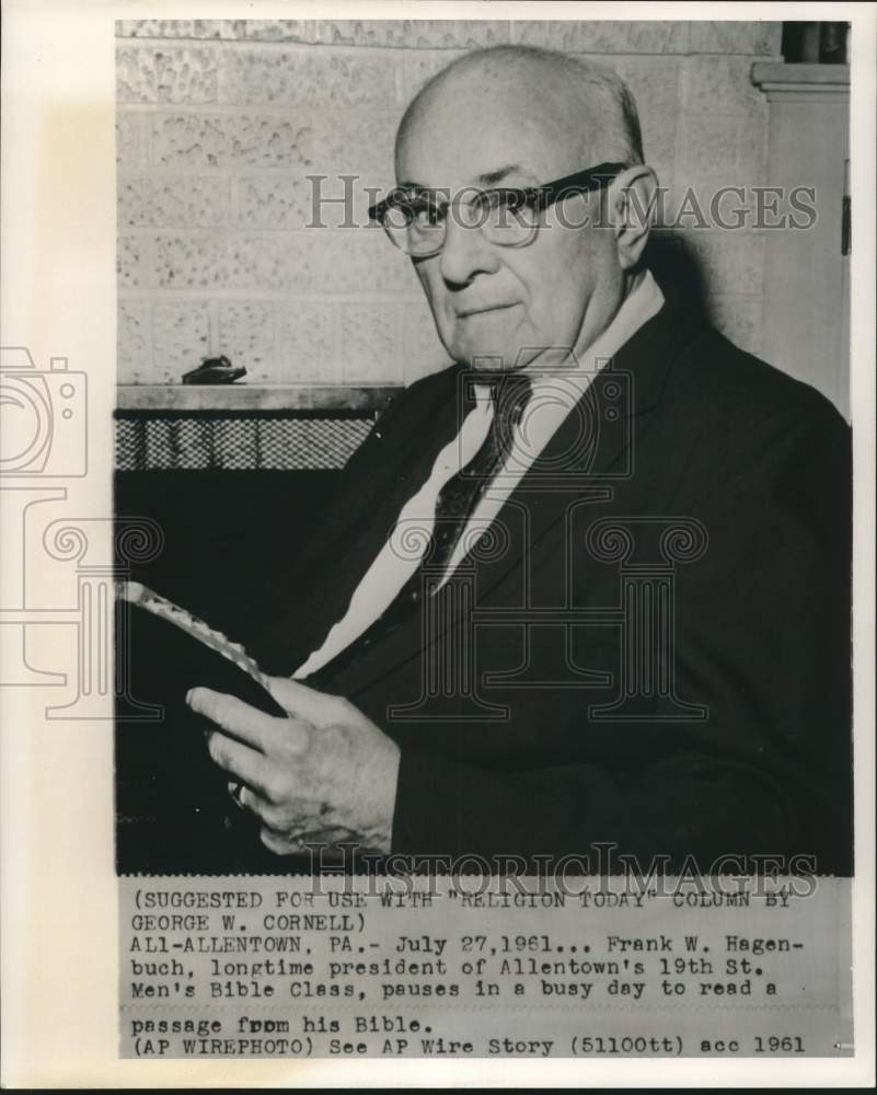 1961 Press Photo Frank Hagenbuch, President of Allentown&#39;s Men&#39;s Bible Class