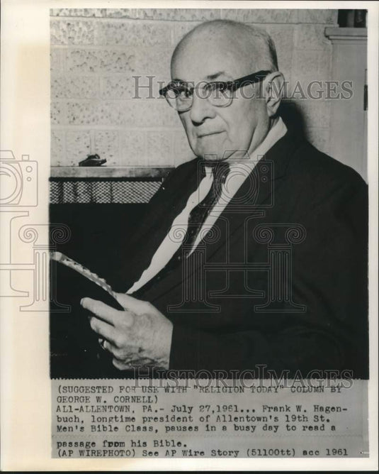 1961 Press Photo Frank Hagenbuch, President of Allentown's Men's Bible Class