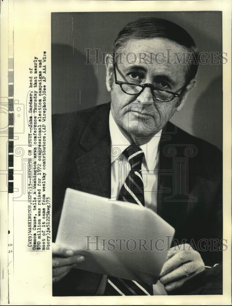 1973 Press Photo Head of Common Cause John Gardner at Washington news conference