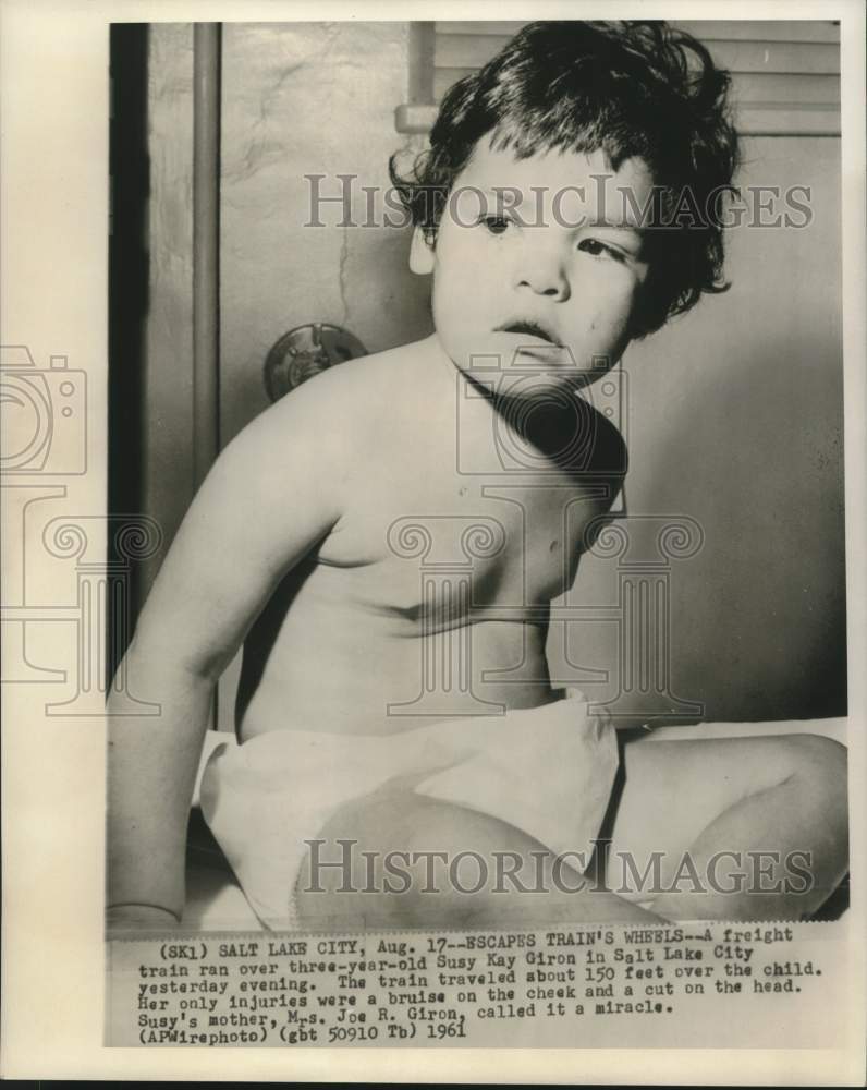 1961 Press Photo Susy Kay Giron after train accident in Salt Lake City, Utah