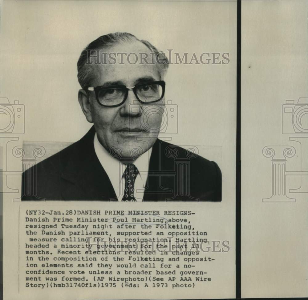 1973 Press Photo Danish Prime Minister Poul Hartling resigns - now07263