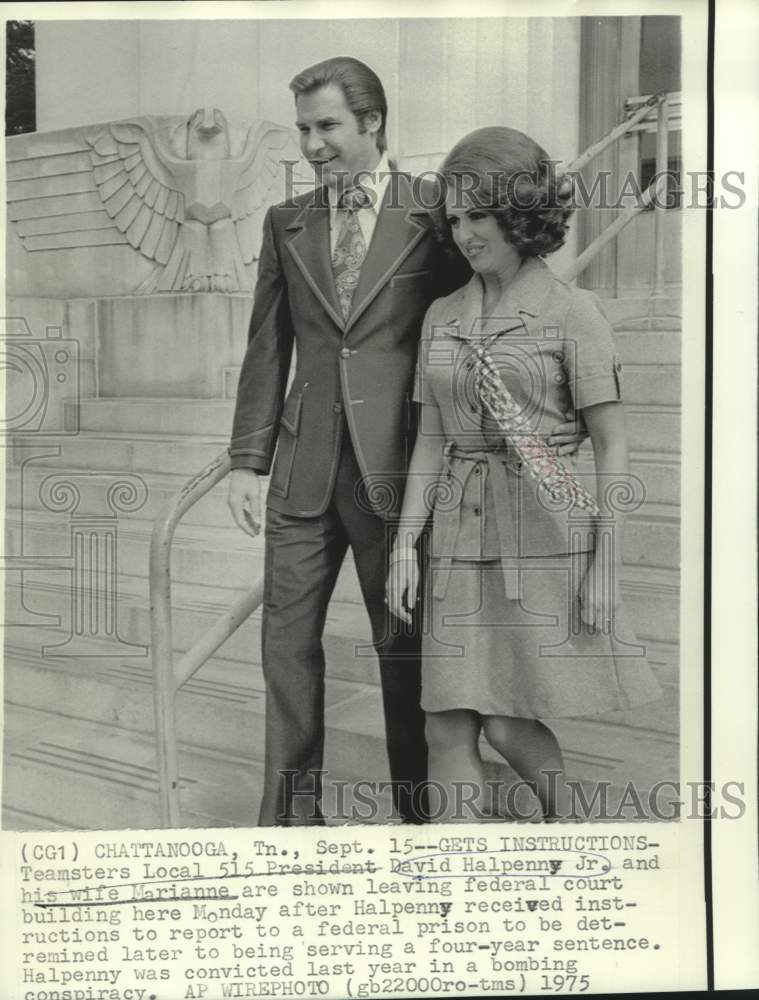 Load image into Gallery viewer, 1975 Press Photo Teamsters Local 515 President Halpenny &amp; wife leave court
