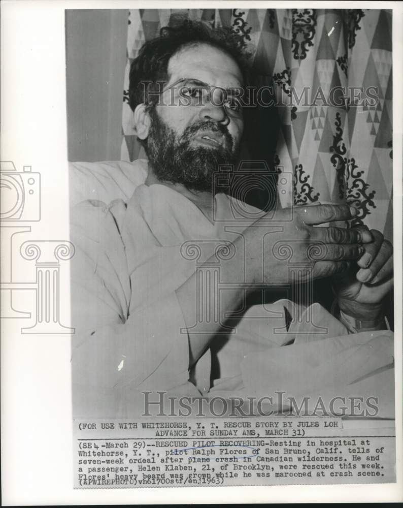 1963 Press Photo Plane crash survivor Ralph Flores in Whitehorse, Y.T. hospital